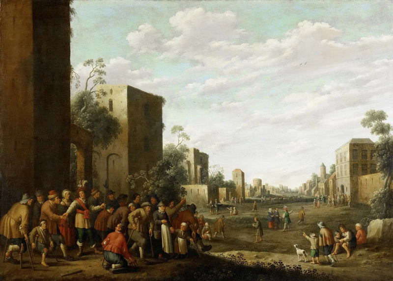 People Oil Painting - Historical Town Scene with Crowd - Oil Painting Haven