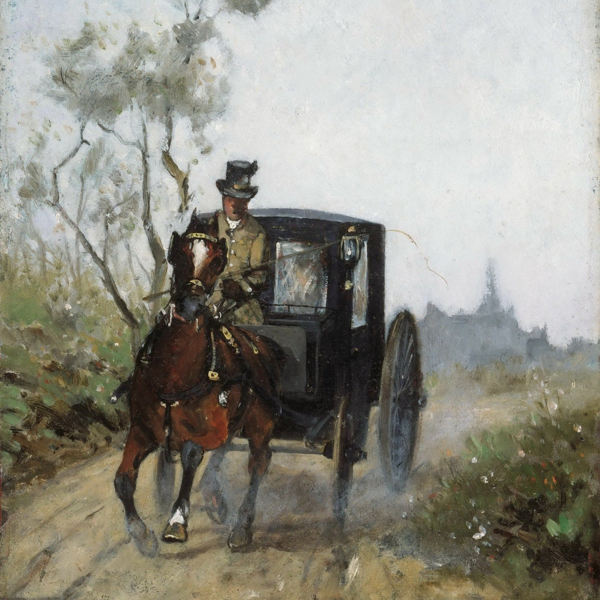 People Oil Painting - Horse Carriage Ride on Country Road - Oil Painting Haven