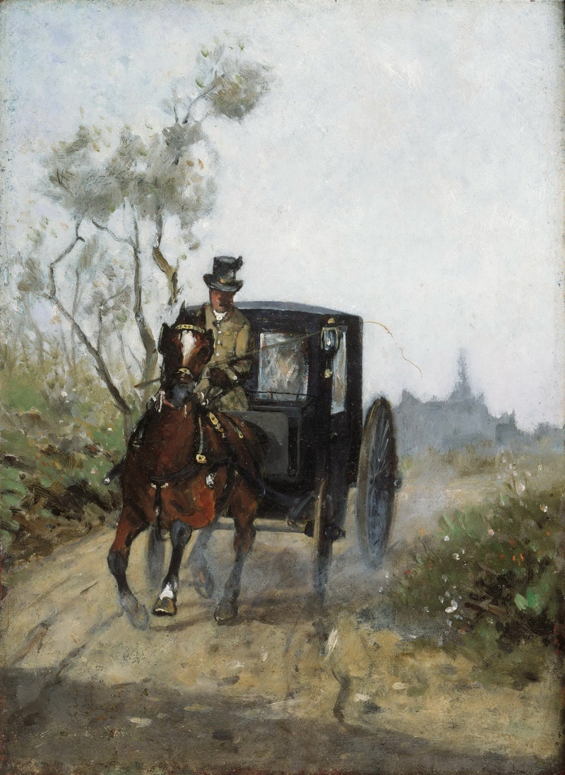 People Oil Painting - Horse Carriage Ride on Country Road - Oil Painting Haven