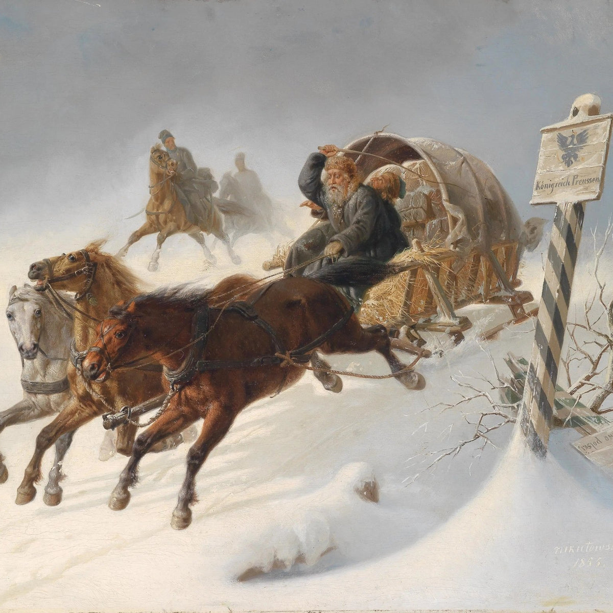 People Oil Painting | Horse - Drawn Sleigh in Snowy Landscape - Oil Painting Haven