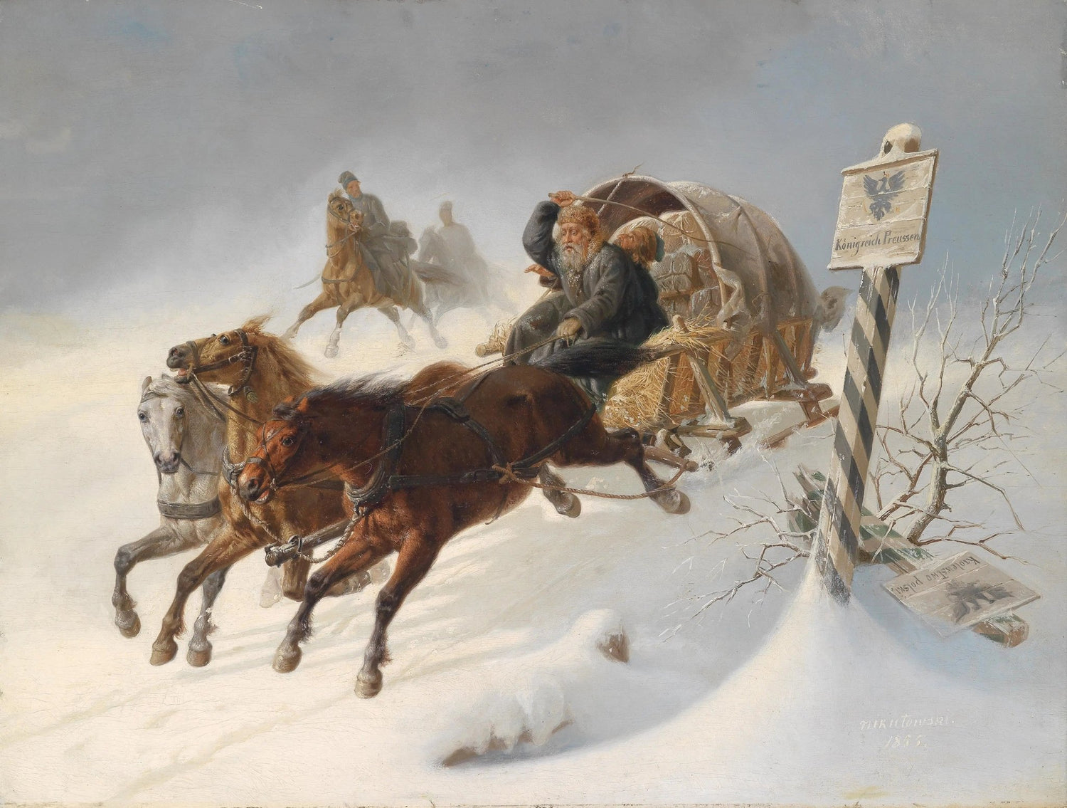 People Oil Painting | Horse - Drawn Sleigh in Snowy Landscape - Oil Painting Haven