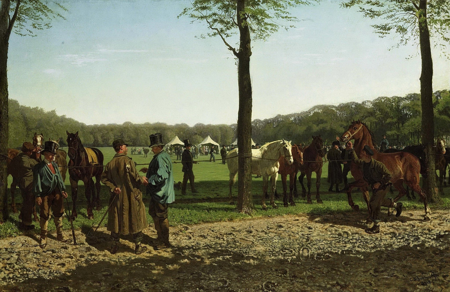 People Oil Painting - Horse Market Scene with Figures - Oil Painting Haven