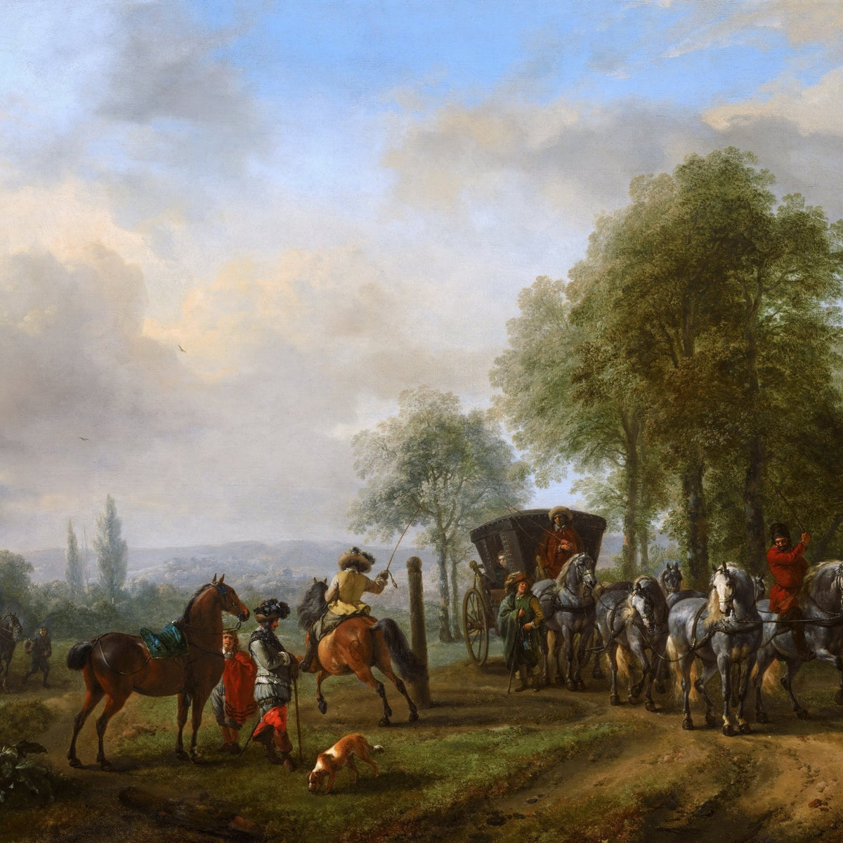 People Oil Painting - Horse Riders and Carriage in Landscape - Oil Painting Haven