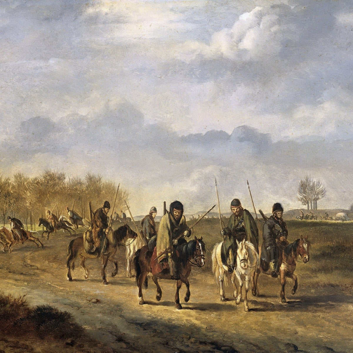 People Oil Painting - Horse Riders on Rural Road Landscape Scene - Oil Painting Haven