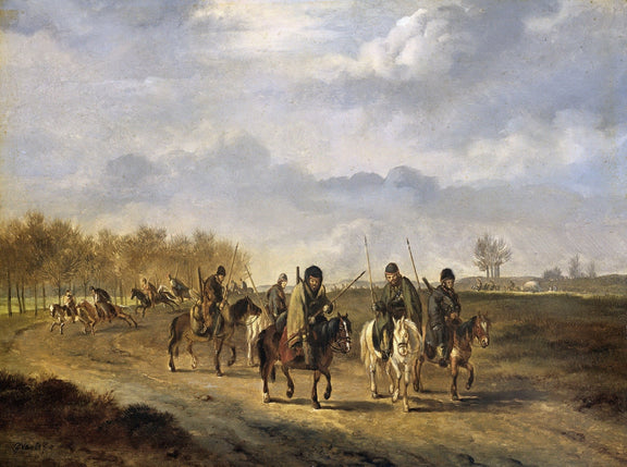 People Oil Painting - Horse Riders on Rural Road Landscape Scene - Oil Painting Haven