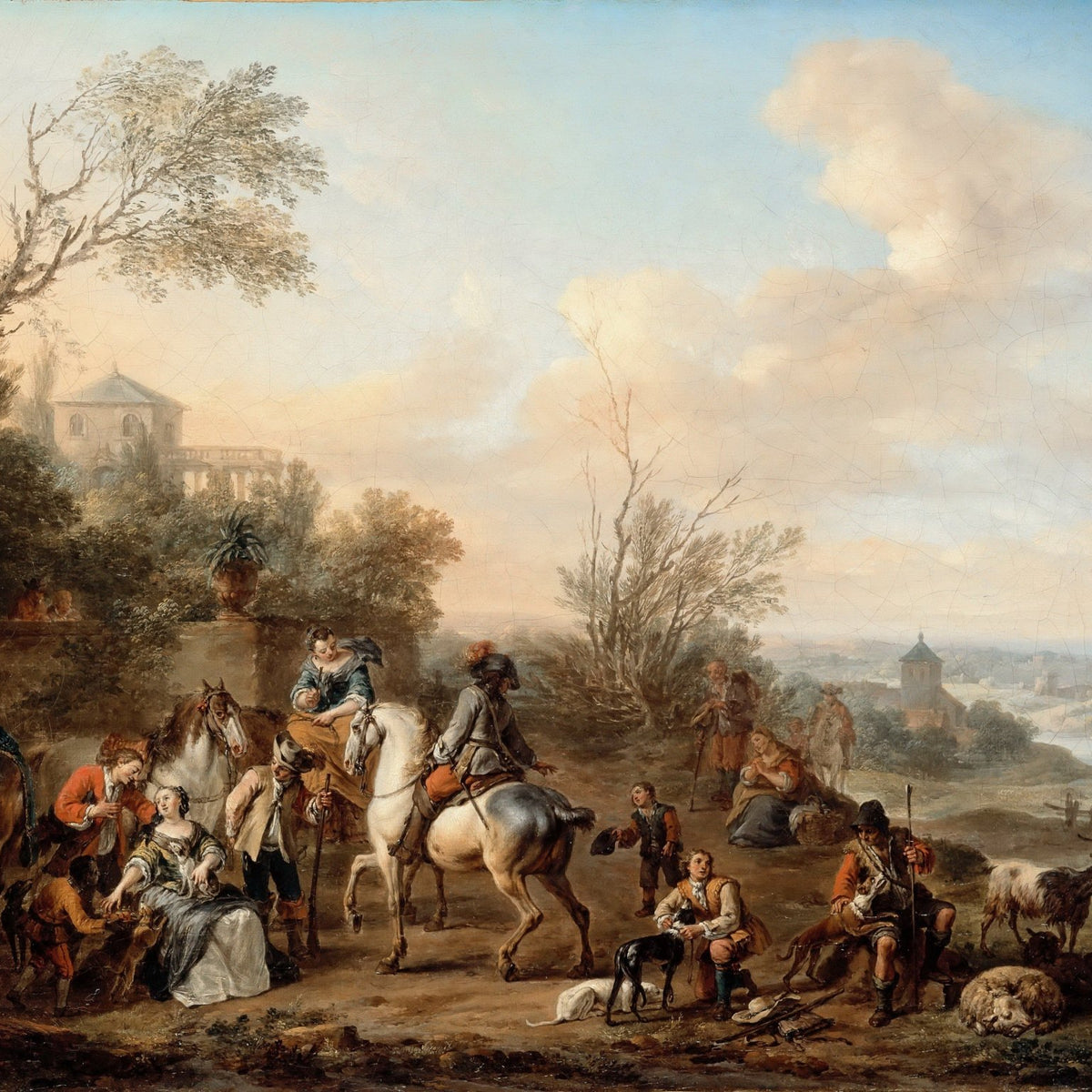 People Oil Painting - Hunters Resting in a Countryside Scene - Oil Painting Haven