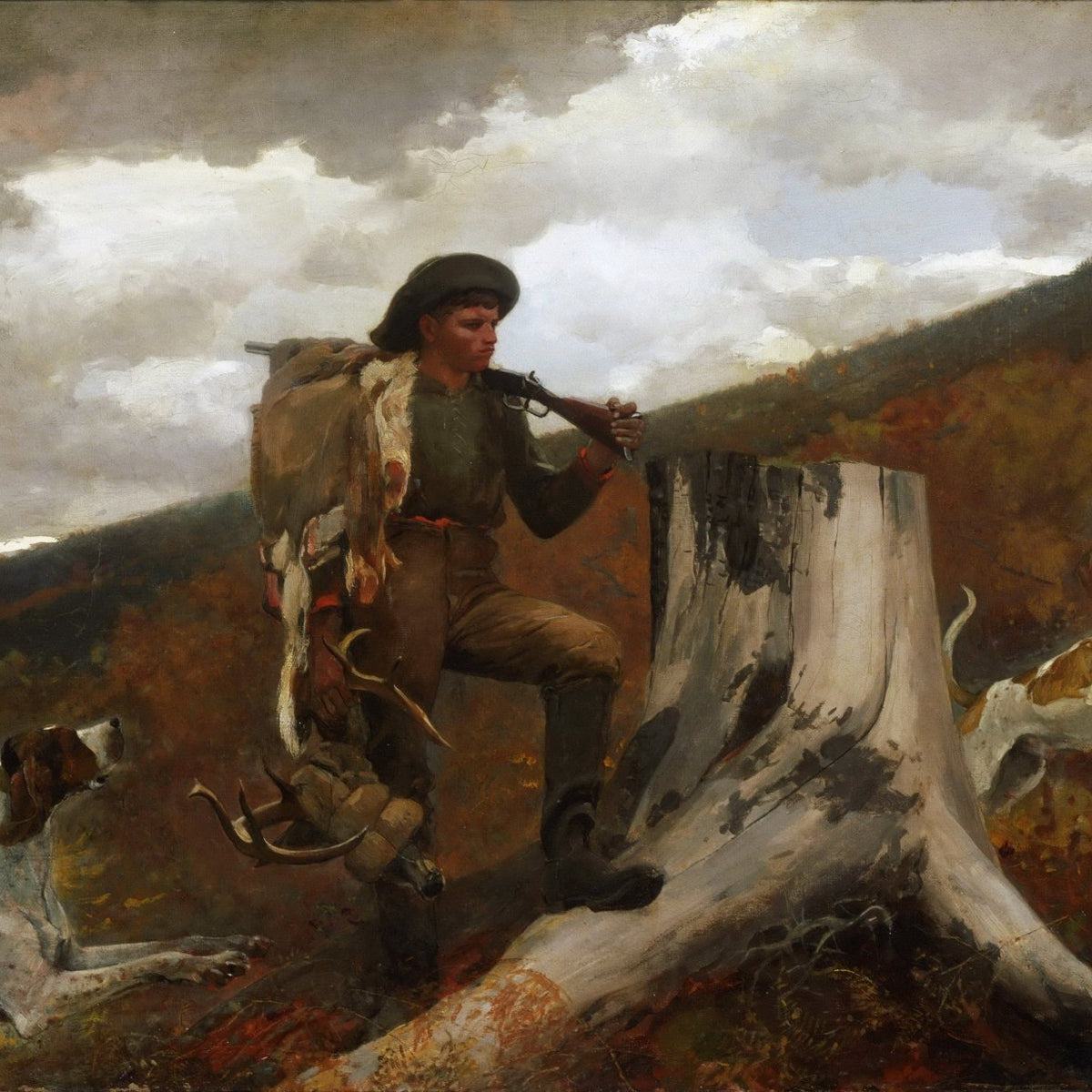 People Oil Painting - Huntsman with Dogs in Autumn Forest - Oil Painting Haven