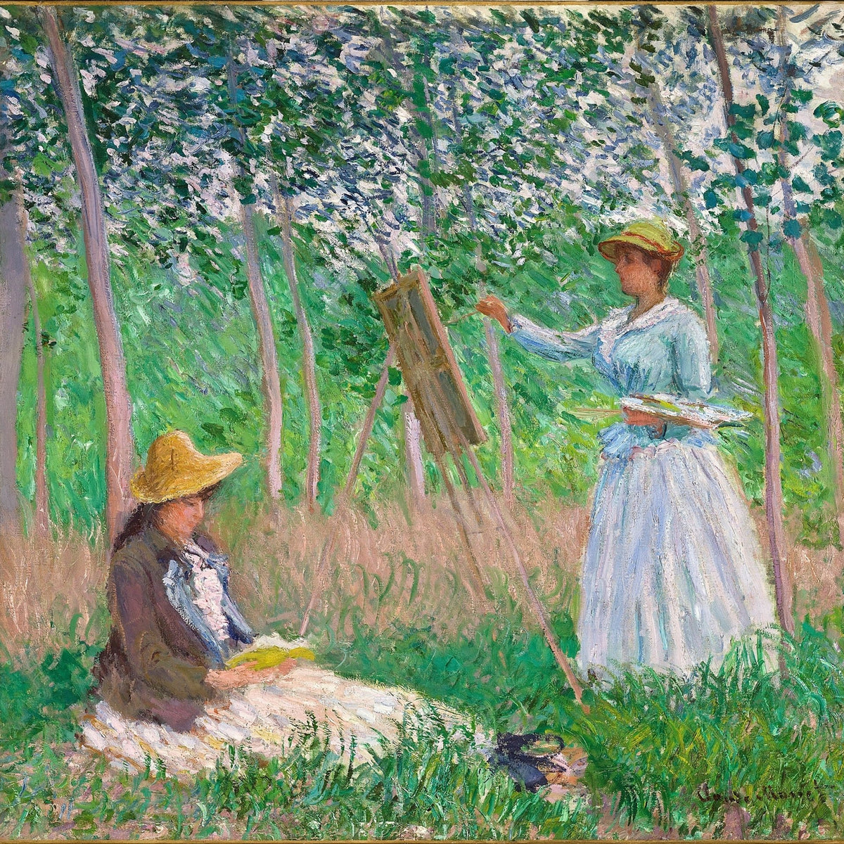 People Oil Painting - Impressionist Garden Scene with Figures - Oil Painting Haven