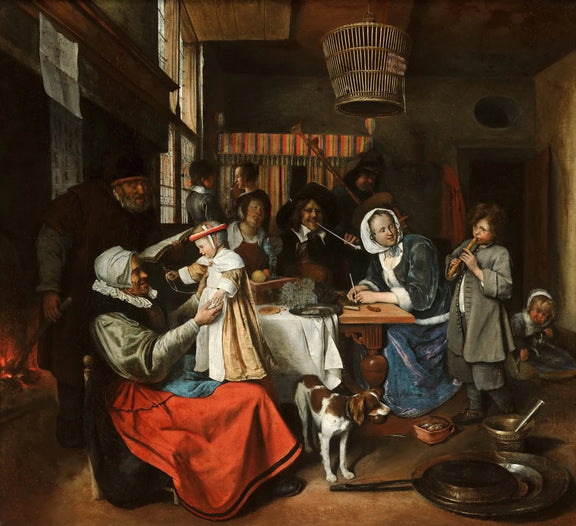 People Oil Painting - Indoor Family Scene with Dog - Oil Painting Haven