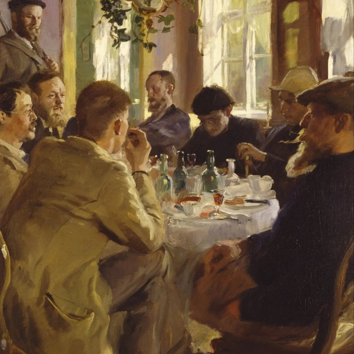 People Oil Painting - Indoor Gathering Around Dining Table - Oil Painting Haven