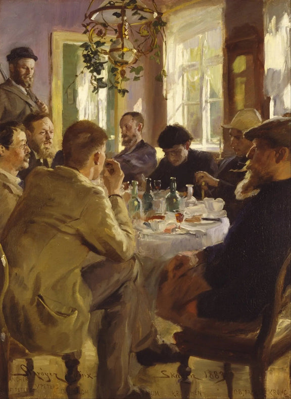 People Oil Painting - Indoor Gathering Around Dining Table - Oil Painting Haven