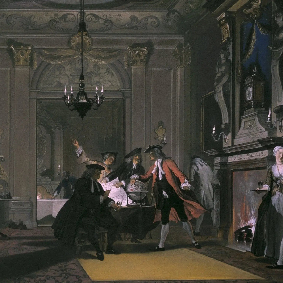 People Oil Painting - Indoor Scene with Globe and Figures - Oil Painting Haven