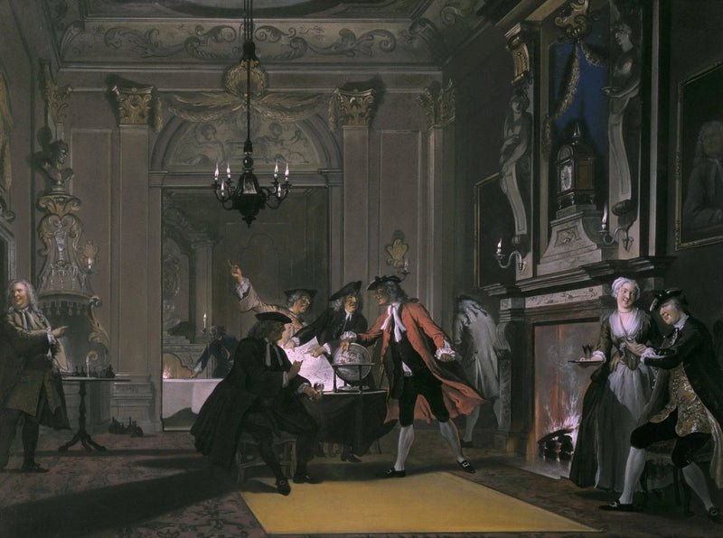 People Oil Painting - Indoor Scene with Globe and Figures - Oil Painting Haven