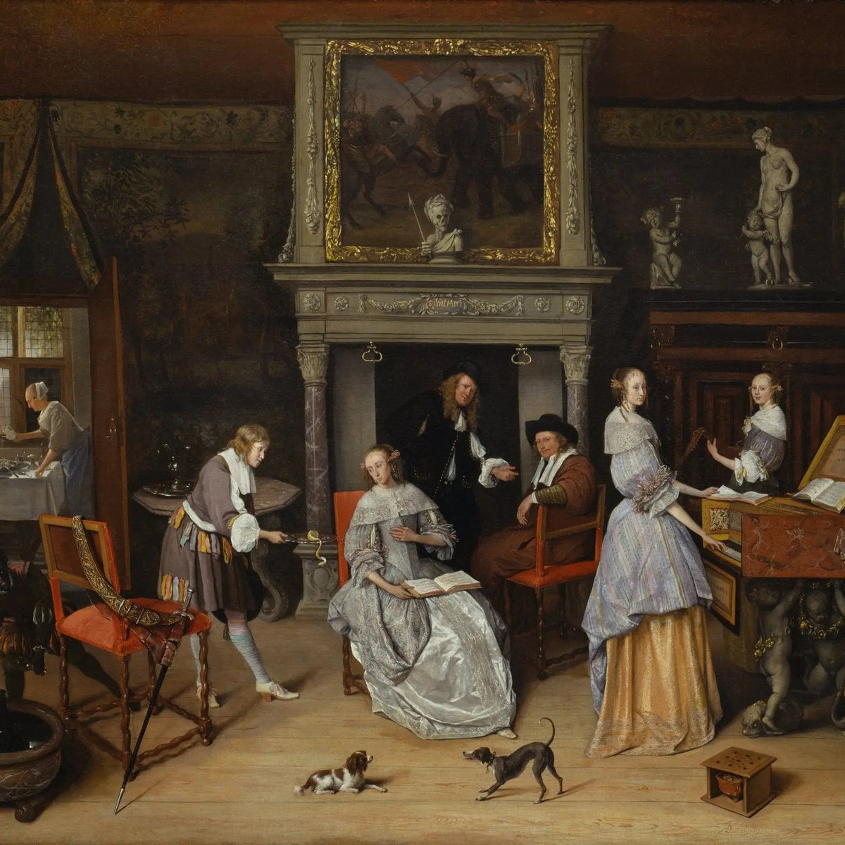 People Oil Painting - Indoor Scene with Musicians and Figures - Oil Painting Haven