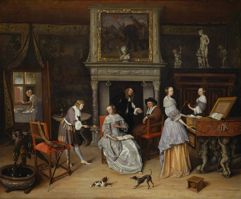 People Oil Painting - Indoor Scene with Musicians and Figures - Oil Painting Haven