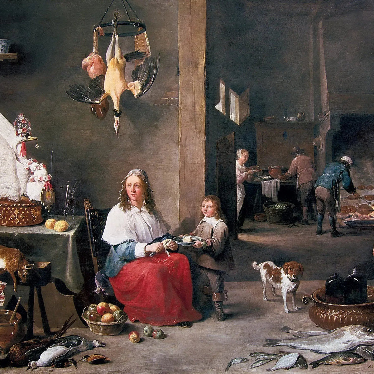 People Oil Painting - Kitchen Scene with Woman and Child - Oil Painting Haven