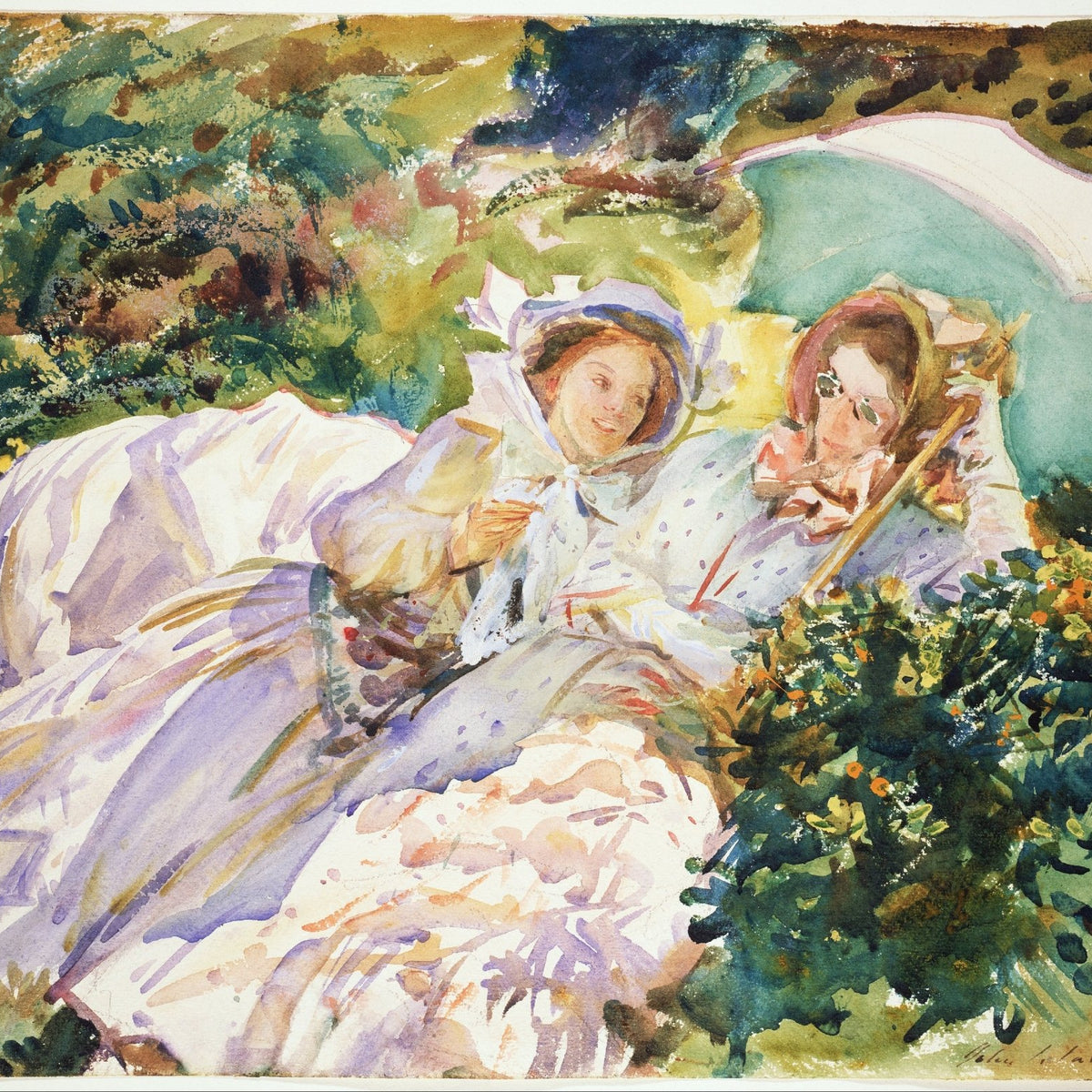 People Oil Painting - Ladies Resting in Garden Scene - Oil Painting Haven
