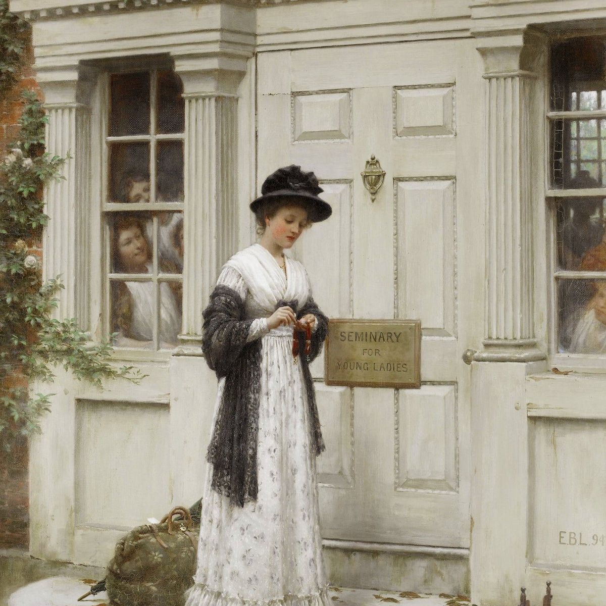 People Oil Painting - Lady at Seminary Entrance Scene - Oil Painting Haven