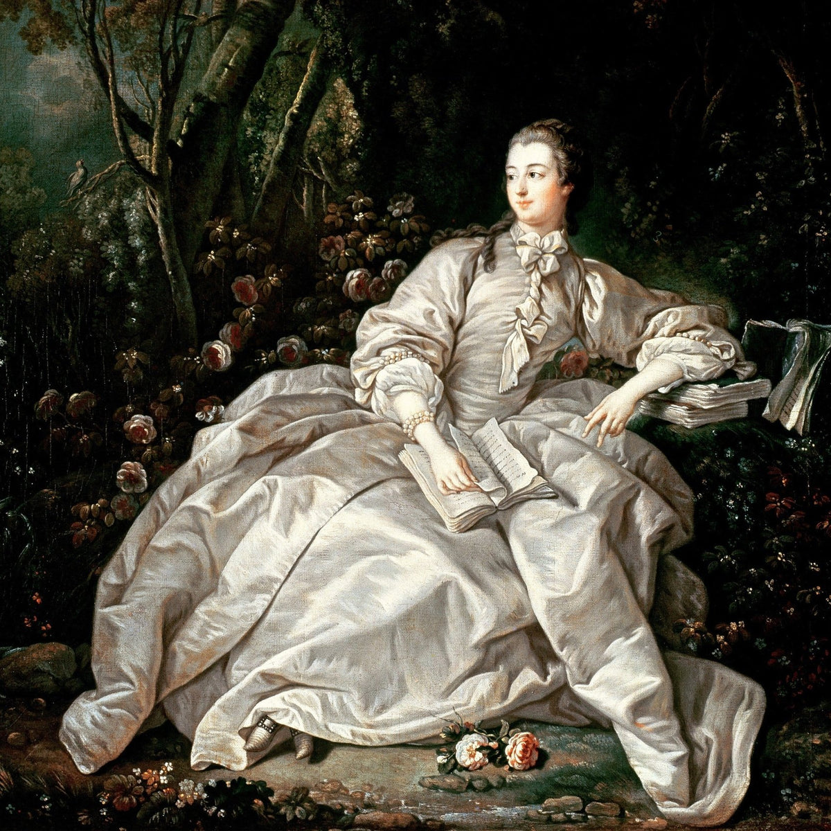 People Oil Painting - Lady in White Dress Reading in Garden - Oil Painting Haven