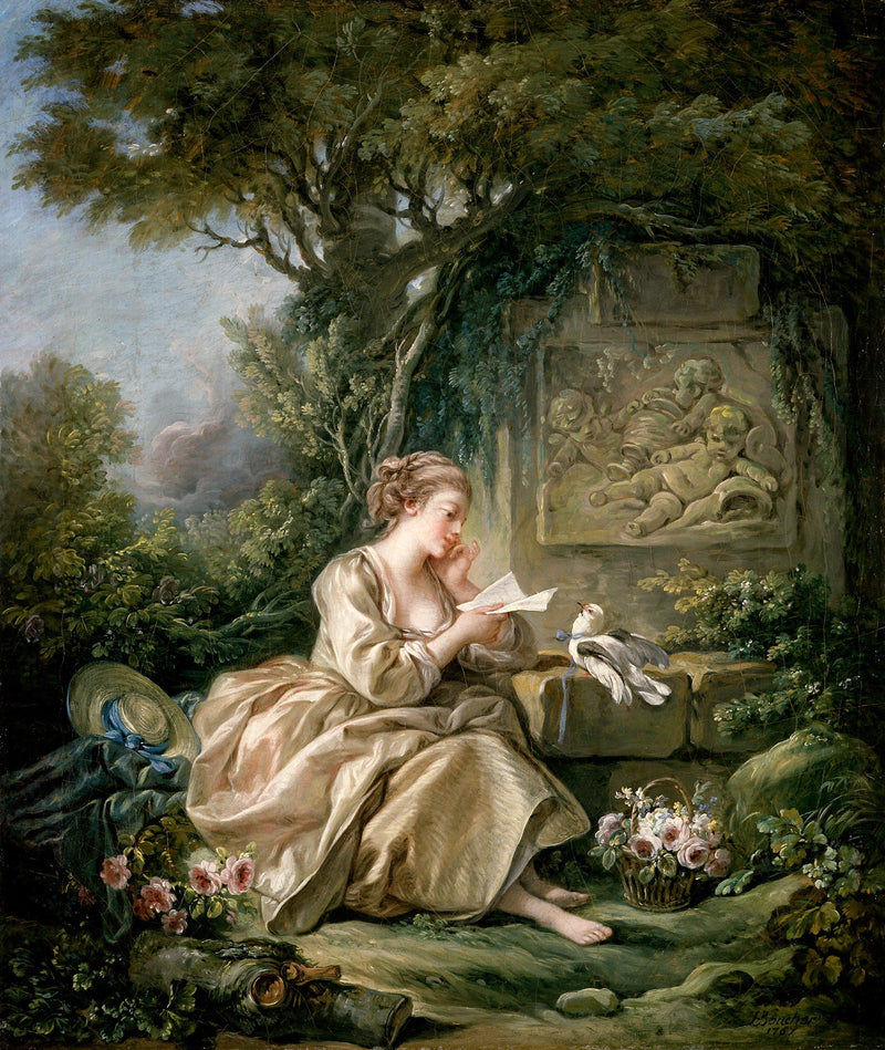 People Oil Painting - Lady Reading Letter in Garden Scene - Oil Painting Haven