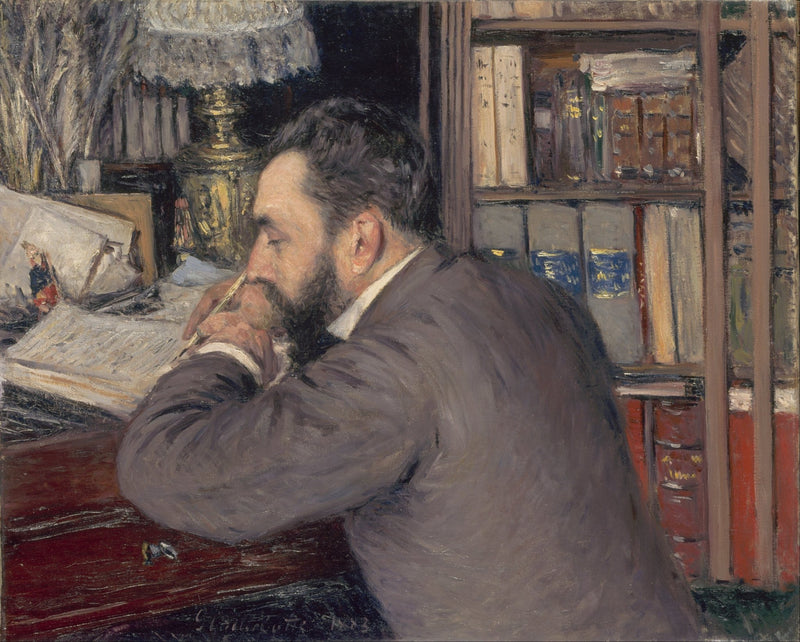 People Oil Painting - Man Writing at Desk in Classic Study - Oil Painting Haven