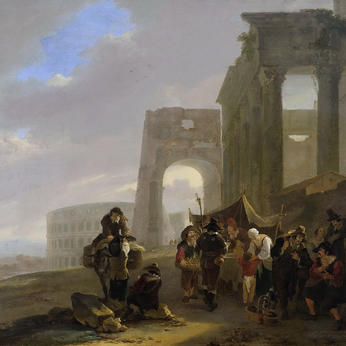 People Oil Painting - Market Scene by Ancient Roman Ruins - Oil Painting Haven
