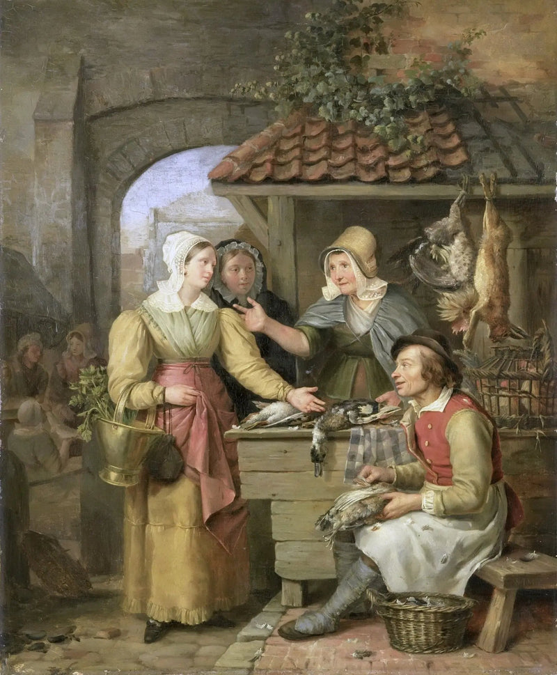 People Oil Painting - Market Scene with Poultry and Figures - Oil Painting Haven