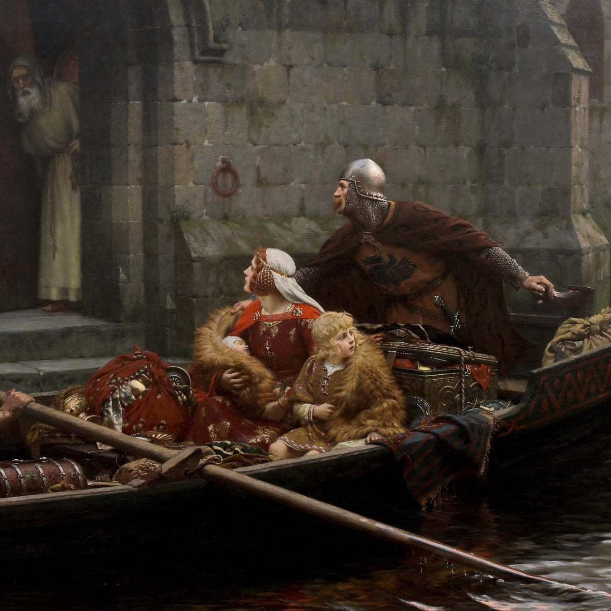 People Oil Painting - Medieval Boat Scene with Noble Figures - Oil Painting Haven