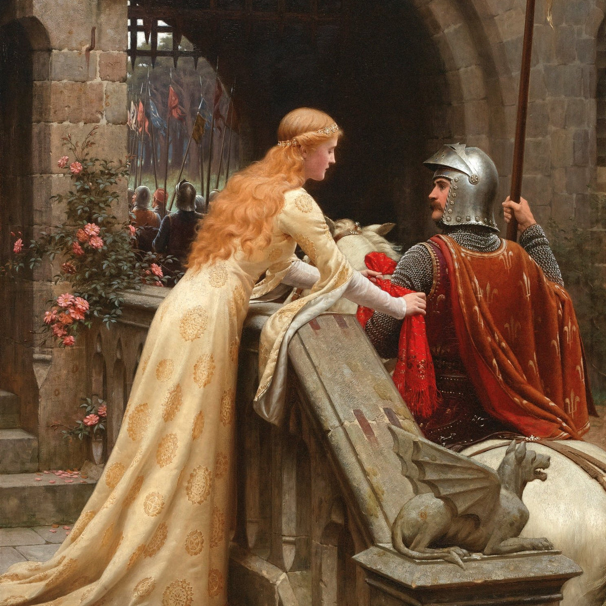 People Oil Painting - Medieval Lady and Knight Farewell Scene - Oil Painting Haven