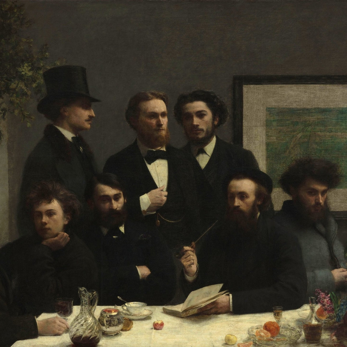 People Oil Painting - Men Gathering at Table Interior Scene - Oil Painting Haven