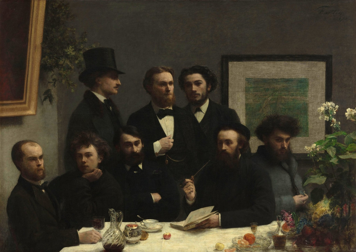 People Oil Painting - Men Gathering at Table Interior Scene - Oil Painting Haven