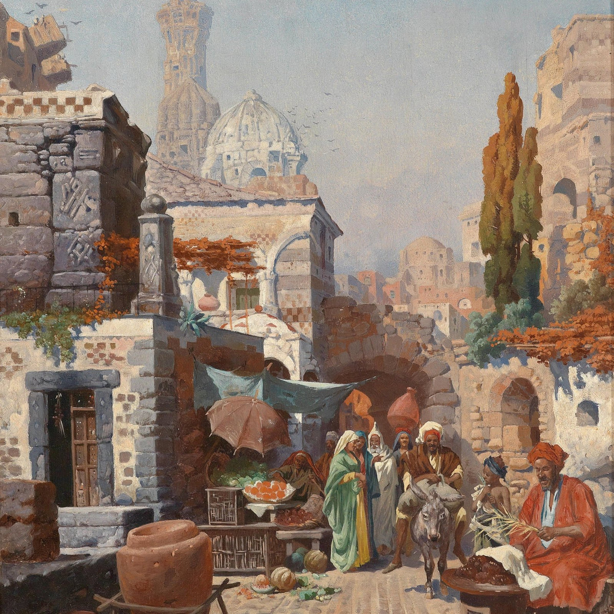 People Oil Painting - Middle Eastern Market Street Scene - Oil Painting Haven