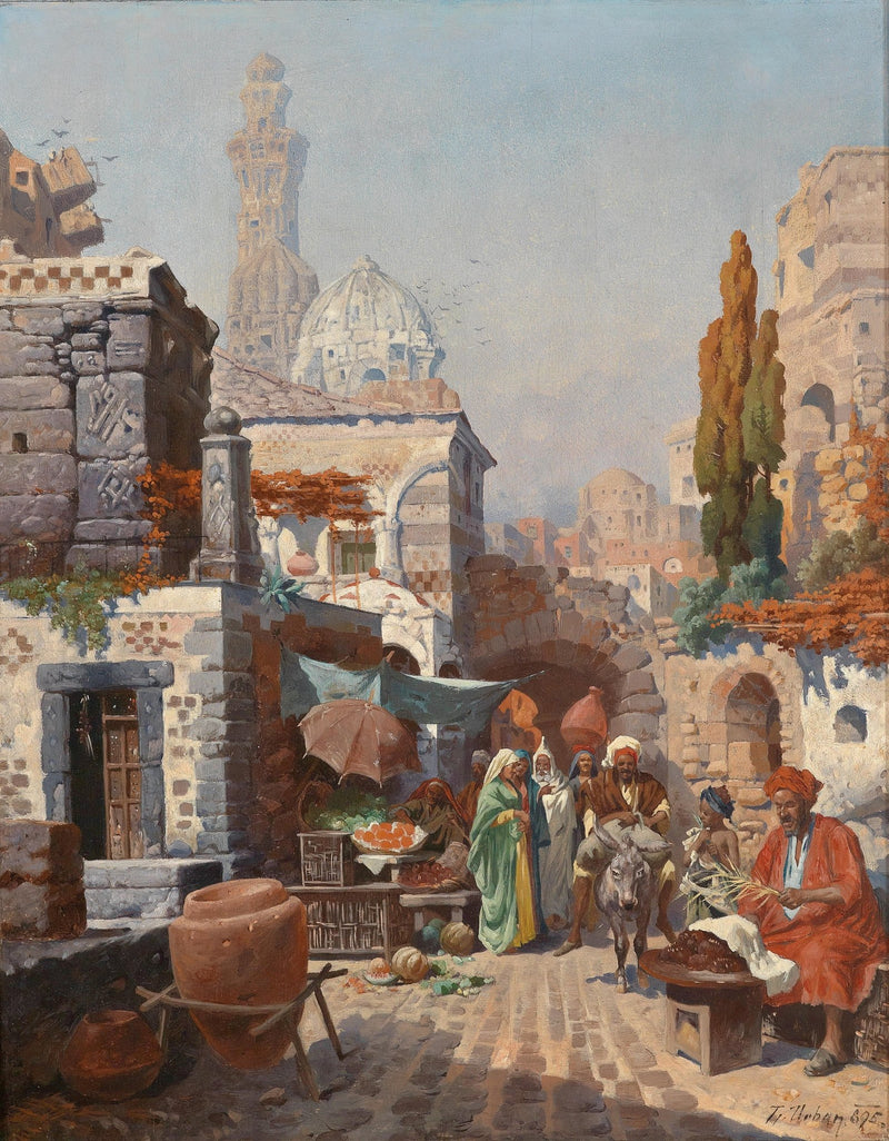 People Oil Painting - Middle Eastern Market Street Scene - Oil Painting Haven