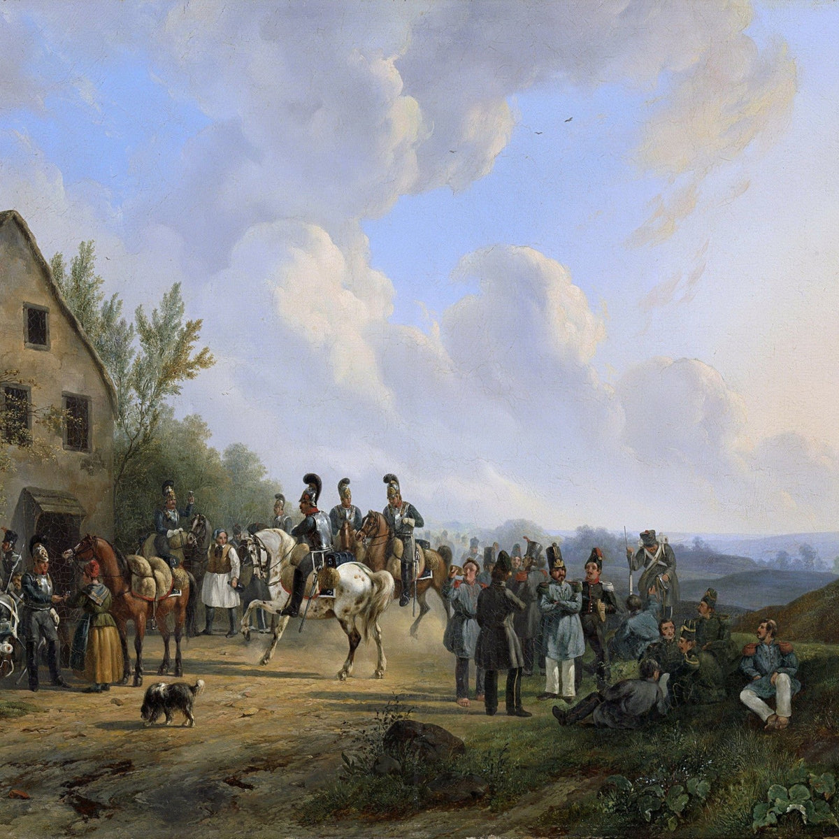 People Oil Painting - Military Cavalry Gathering in Countryside - Oil Painting Haven