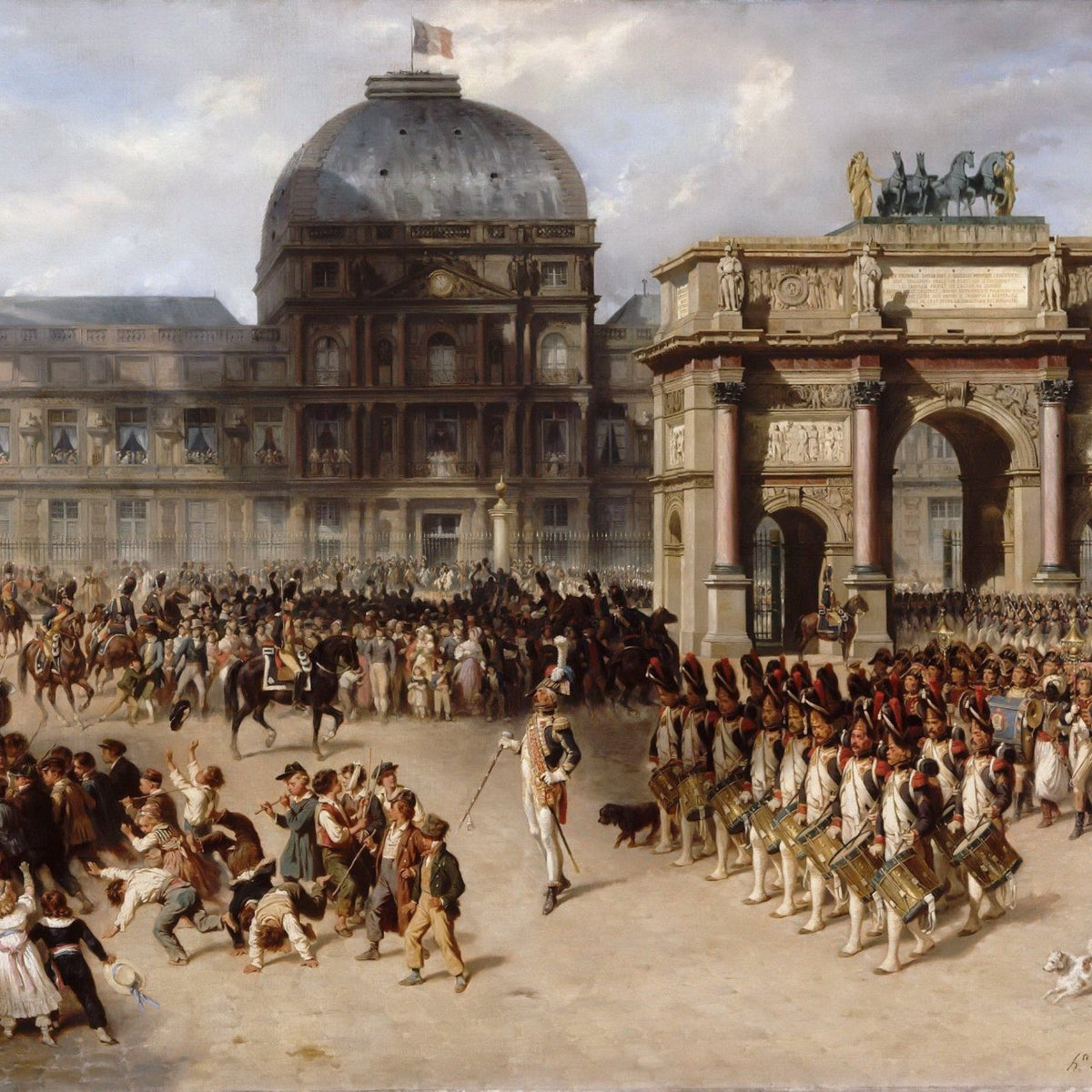People Oil Painting - Military Parade in Historic City Square - Oil Painting Haven