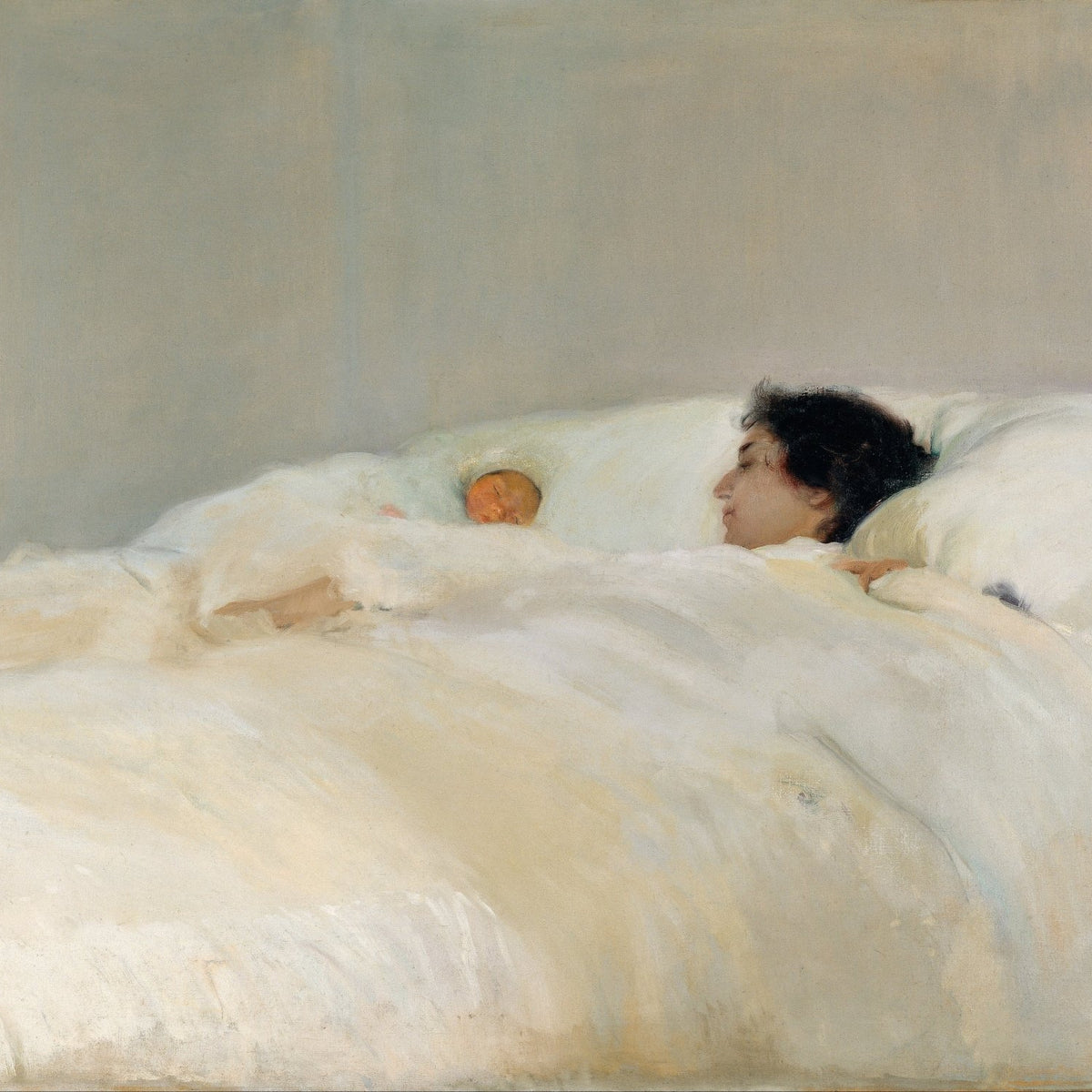 People Oil Painting - Mother and Child Resting in Soft Light - Oil Painting Haven