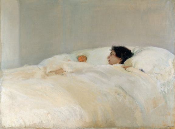 People Oil Painting - Mother and Child Resting in Soft Light - Oil Painting Haven