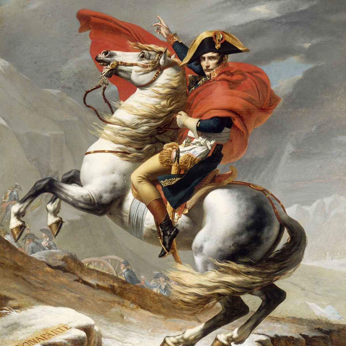 People Oil Painting - Napoleon Crossing Alps Equestrian Portrait - Oil Painting Haven
