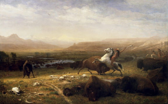 People Oil Painting - Native Buffalo Hunt Landscape Scene - Oil Painting Haven