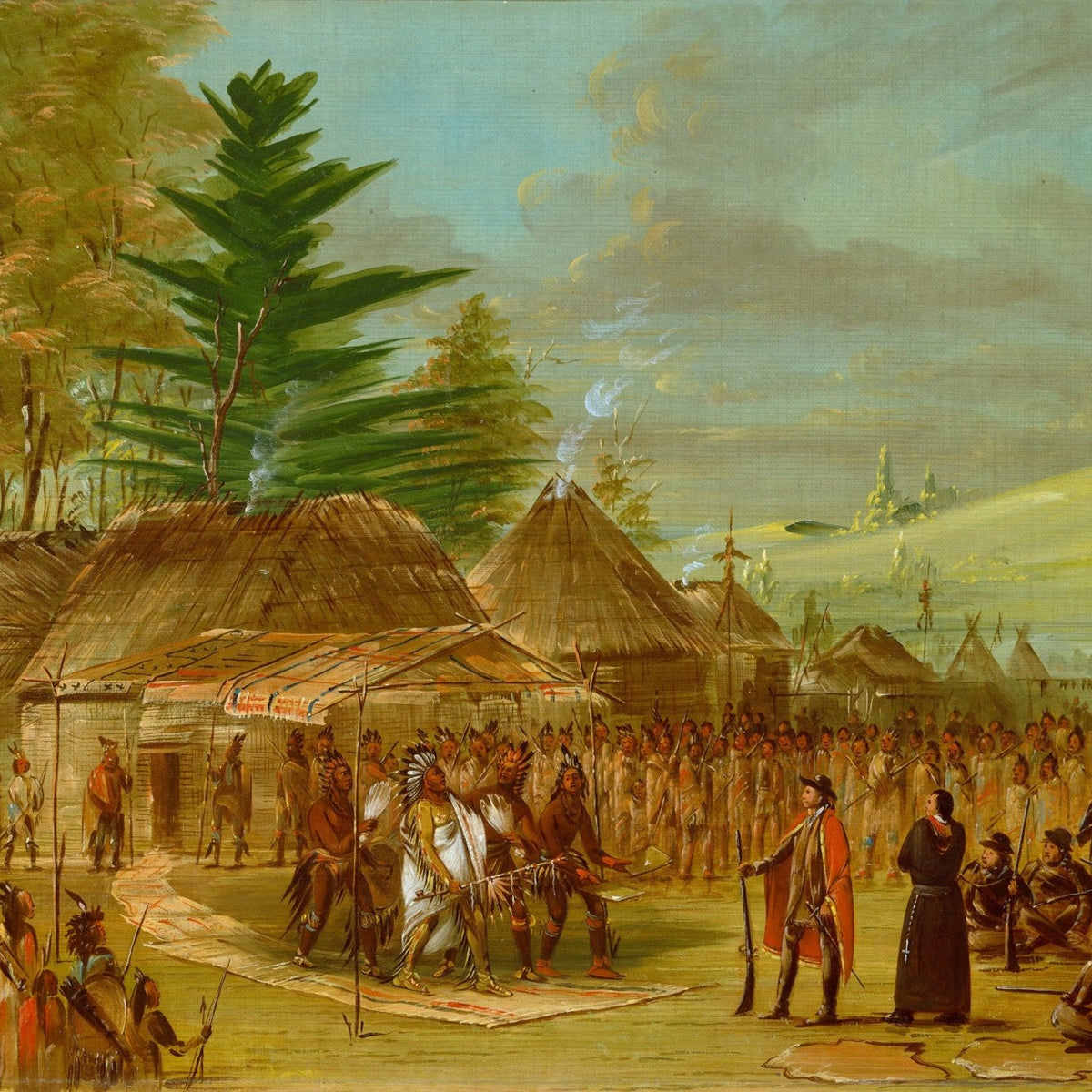 People Oil Painting - Native Village Gathering Historical Scene - Oil Painting Haven