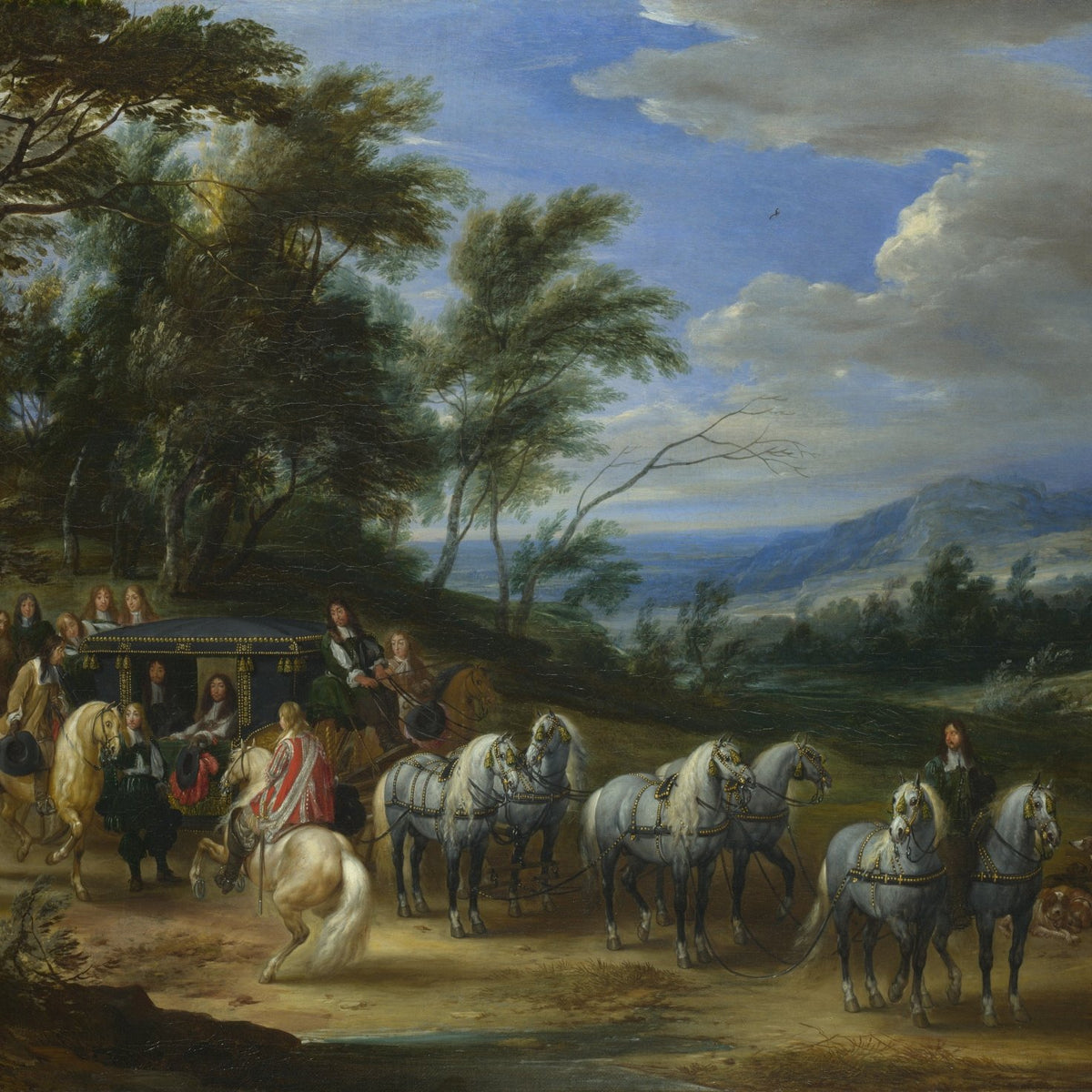People Oil Painting - Noble Carriage Procession in a Forest - Oil Painting Haven