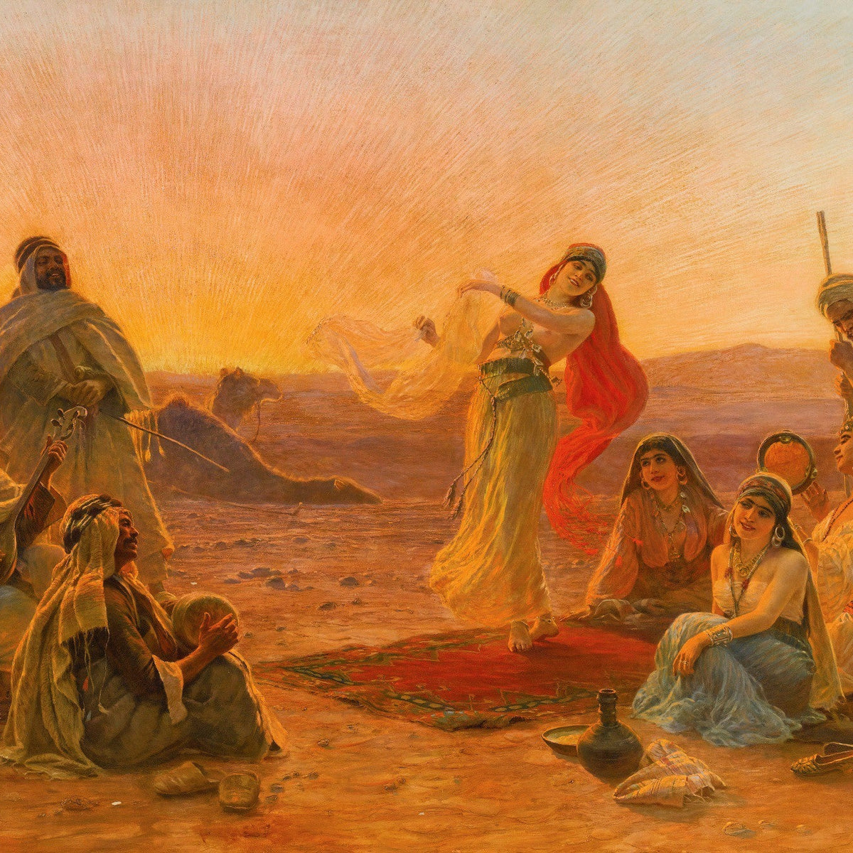 People Oil Painting - Oriental Dance at Sunset Desert Scene - Oil Painting Haven