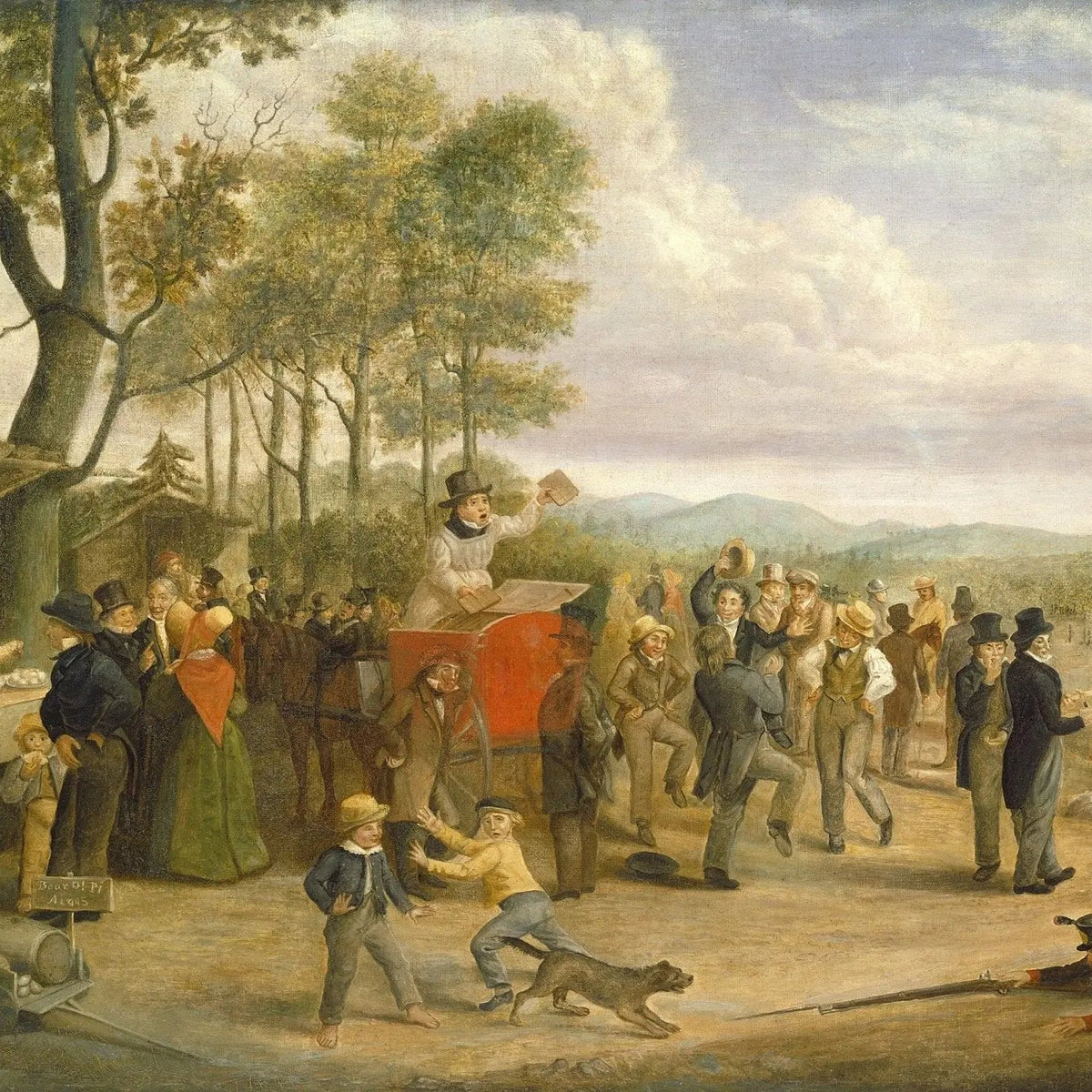 People Oil Painting - Outdoor Event with Carriage and Crowd - Oil Painting Haven