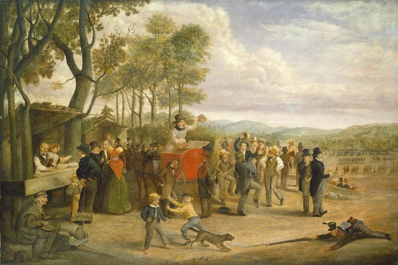 People Oil Painting - Outdoor Event with Carriage and Crowd - Oil Painting Haven