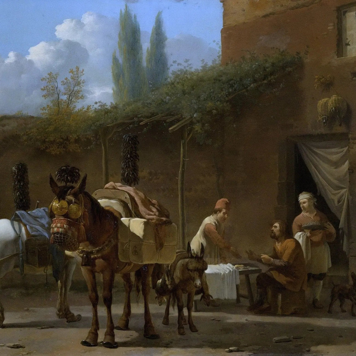 People Oil Painting - Outdoor Scene with Horses and Figures - Oil Painting Haven