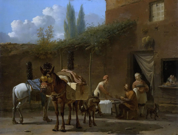 People Oil Painting - Outdoor Scene with Horses and Figures - Oil Painting Haven