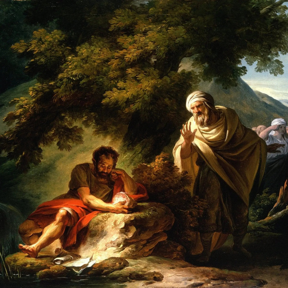 People Oil Painting - Outdoor Scene with Two Male Figures - Oil Painting Haven