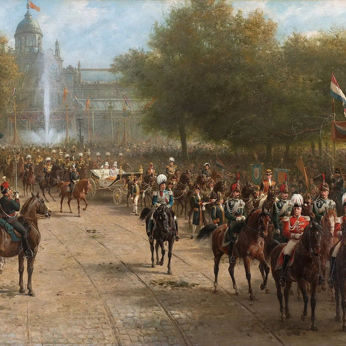 People Oil Painting - Parade with Horsemen and Carriage - Oil Painting Haven