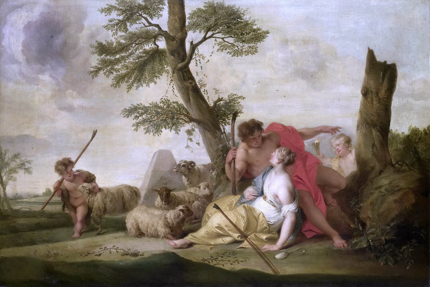 People Oil Painting - Paris and Oenone Pastoral Love Scene - Oil Painting Haven