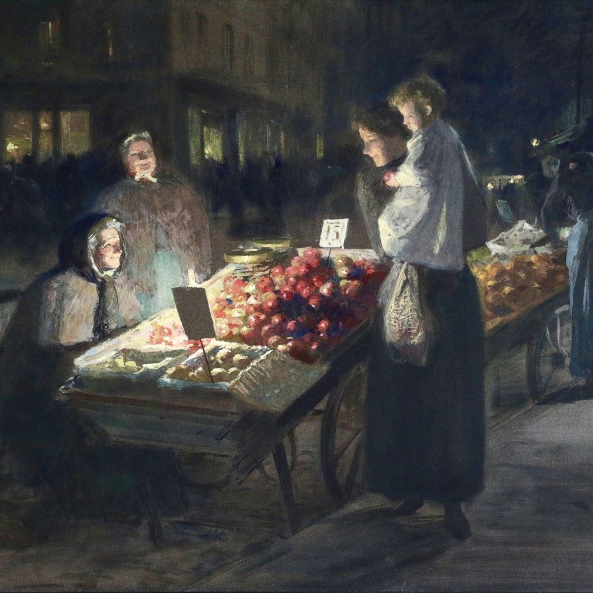 People Oil Painting - Paris Night Market Street Scene - Oil Painting Haven